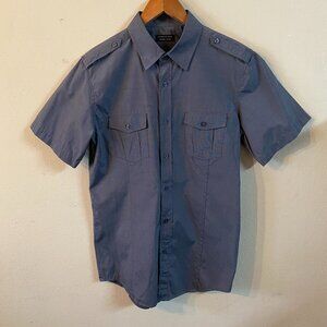 STRUCTURE MEDIUM GRAY SHORT-SLEEVE BUTTON-UP 2-POCKET SHIRT /USED-FAIR CONDITION